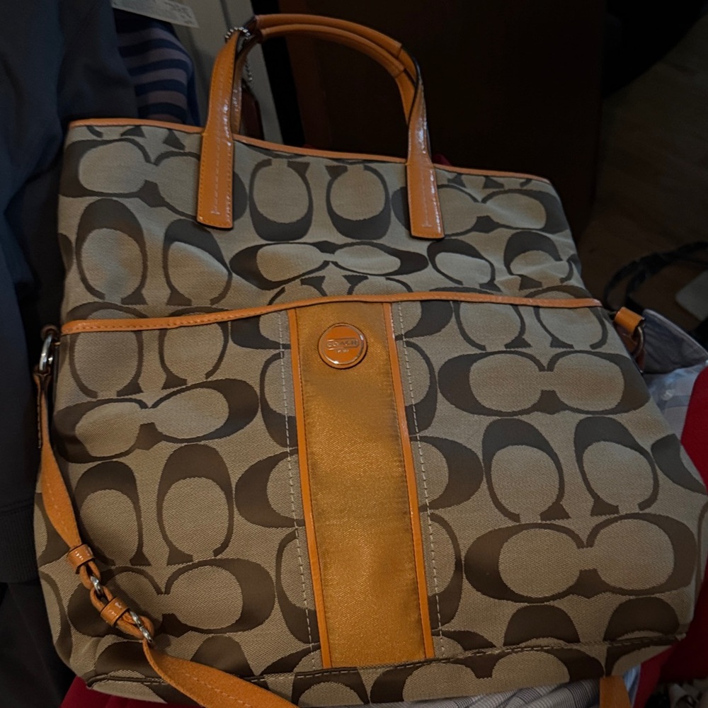 Coach Brown and Tan Signature Tote